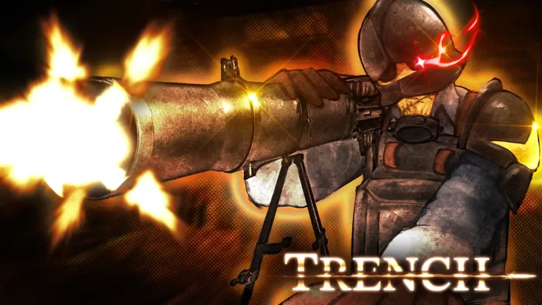 Illustration of an artillery explosion lighting the night sky over a row of trenches.